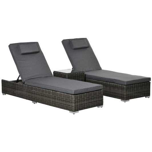 Tuinset – Loungeset – Ligbedden – Balkonset – Aluminium Frame – Verstelbare Rugleuningen – Weerbestendig Poly Rattan - 195 x 60 x 91 cm - Grijs