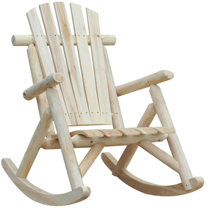 Houten Schommelstoel – Schommelstoel Voor Binnen – Tuinstoel – Balkonstoel – Ergonomisch Zitvlak – Natuurlijk Dennenhout – Extra Hoge Rugleuning - Witte Rijst