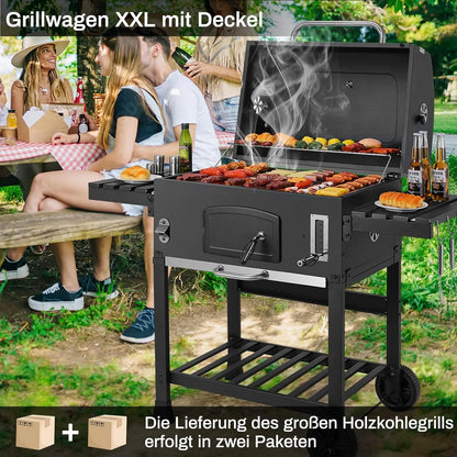 Houtskool Barbecue Trolley – Grote BBQ – BBQ Wagen – Houtskool Grill – Buitenbarbecue – Extra Groot Grilloppervlak – Ingebouwde Thermometer