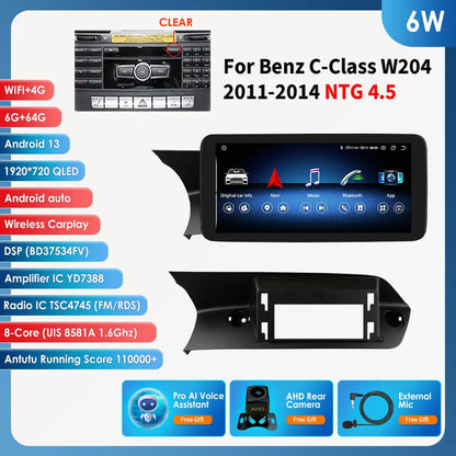Hizpo Carplay 4G AI Systems Android 13 Car Radio for Mercedes Benz C-Class W204  Multimedia Video Player GPS Autoradio Bluetooth