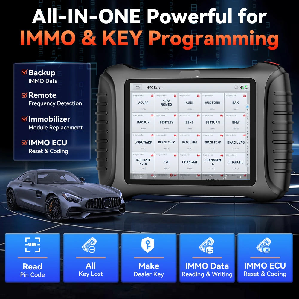 Autodiagnose Tool – Sleutelprogrammeertool – Voertuigscanner – Foutcode Uitlezer – IMMO Programmering – 8-Inch Touchscreen – WiFi Updates