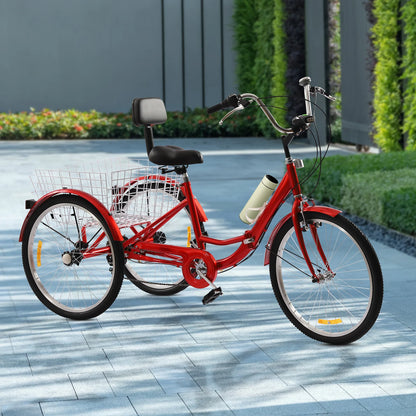 Driewieler – Driewiel Fiets – Driwieler – Driewielfiets – 7 Versnellingen – Stalen Frame – Inklapbaar Frame - Rood
