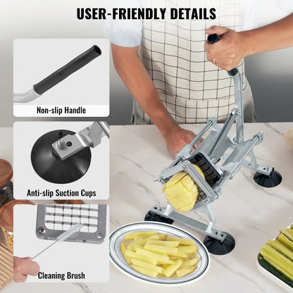 Frietsnijder  - Patatsnijder - Handmatige Frietsnijder - Groentesnijder -  Mandoline - Hakmolen - Aardappelsnijder – Inclusief 1/2 & 3/8 Inch RVS Messen voor Perfecte Frietjes