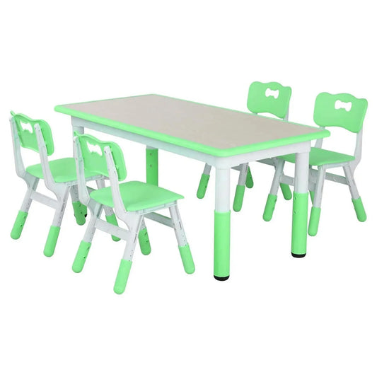 Speeltafel - Activiteiten Tafel -  Stoelen - Tafel - Kinder Speeltafel en Stoelenset - Verstelbare - met 4 Stoelen – Lichtgroen – Voor Peuters en Kleuters