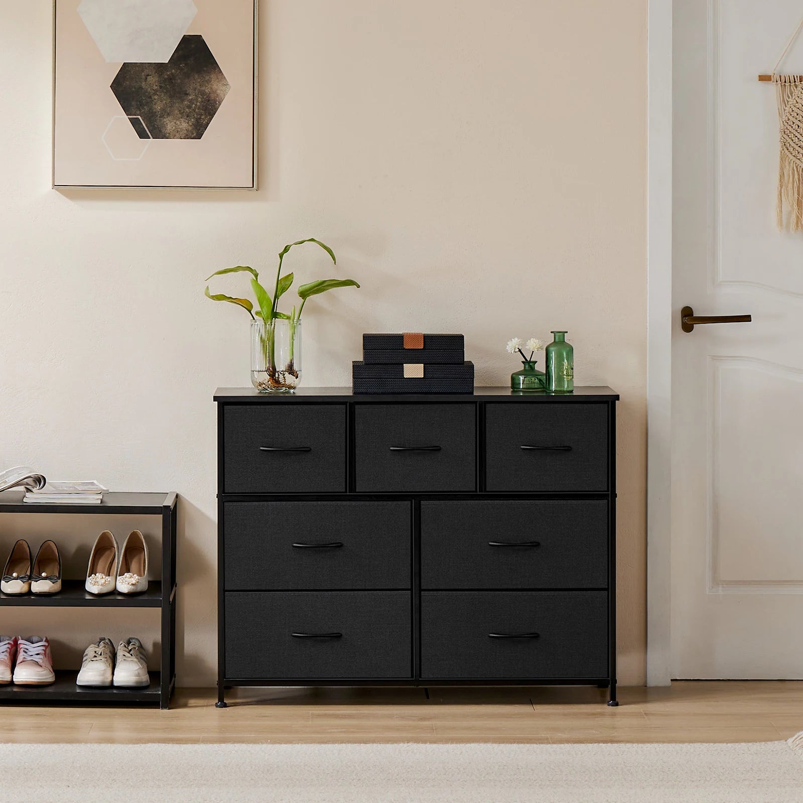 Ladekast - Ladenkastje - Multifunctionele 7-Lades Kast - voor Slaapkamer en Woonkamer - Minimalistisch - Ruim - en Duurzaam - Organisator - voor Kleding en Opslag - Duurzaam en Veilig - Zwart - QUORE