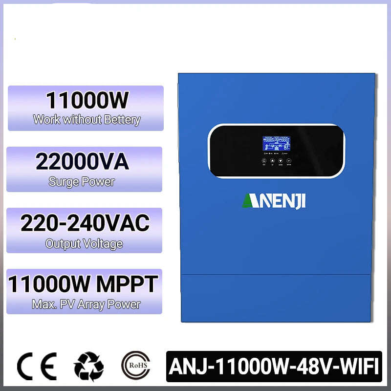 Hybride Zonne-energie Omvormer – Solar Inverter – Energieomzetter – Zonnestroom Omvormer – PV Omvormer – 11.000W Vermogen – Ingebouwde MPPT Controller – WiFi Connectiviteit