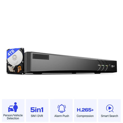 Beveiligingscamera Recorder – DVR Recorder – NVR Recorder – Bewakingscamera Systeem – Beveiligingssysteem – 8 Kanaals 4K Ultra HD – Ingebouwde 3TB HDD – Bewegingsdetectie Met E-mailmelding