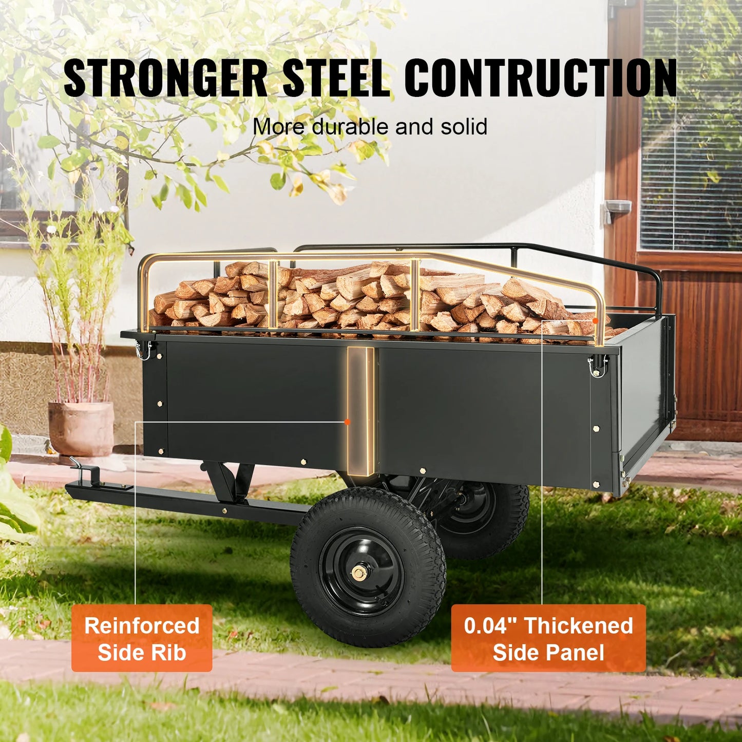 Tuinaanhangwagen - Utility Trailer - Dumpkar - Zwaar Uitgevoerd - met Afneembare Zijkanten - voor Rijden - Grasmaaier - Tractor - Ijzer - 200 x 76 x 76 cm - Zwart