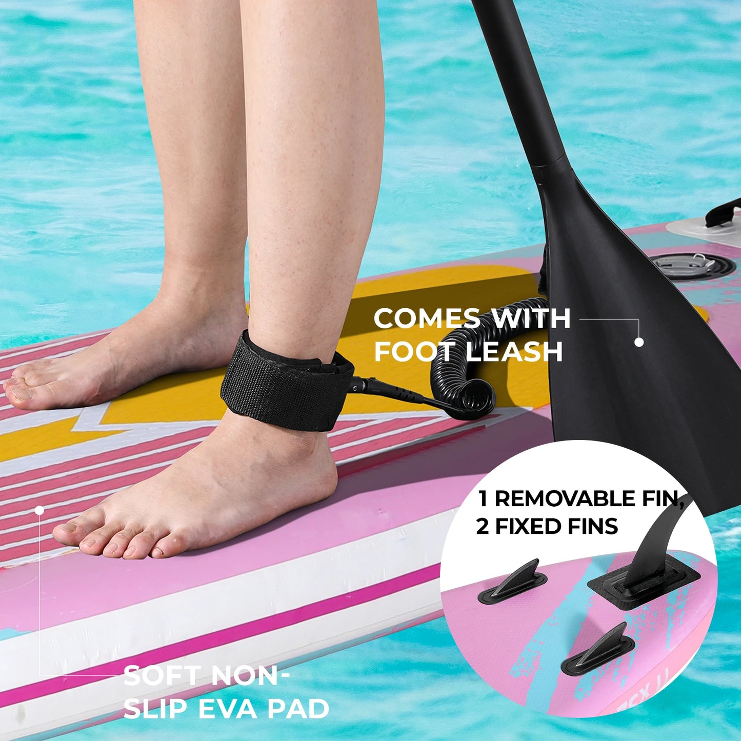 Opblaasbaar Stand Up Paddle Board – SUP Board – Paddleboard – Inflatable SUP – Supplank – Anti-slip EVA Dek – Inclusief Aluminium Peddel & Draagtas 305x77x15,5 cm – Max 105 kg - Roze - QUORE