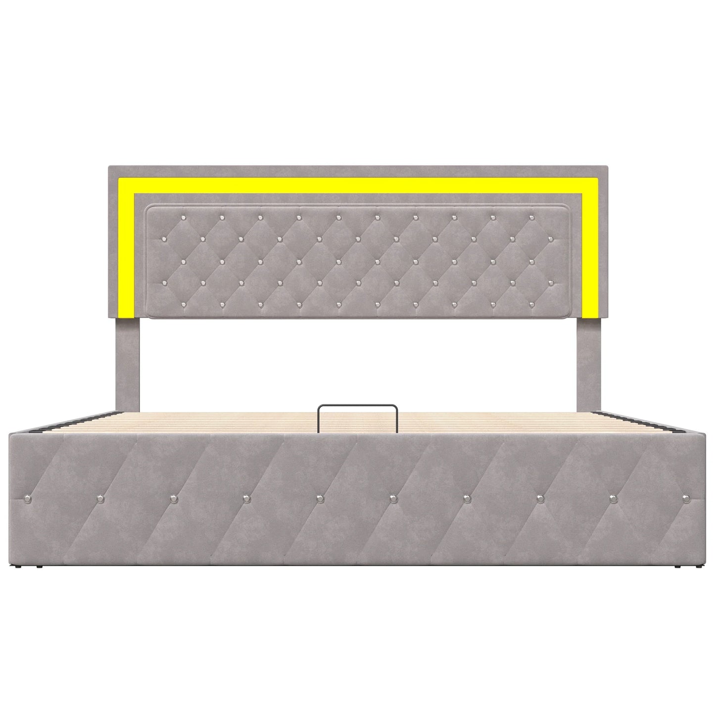Bed – Bedframe – Opbergbed – Gestoffeerd Bed – Velvet Bekleding – LED-Verlichting – 300 Kg Draagvermogen - Ivoor - 180 x 200 cm