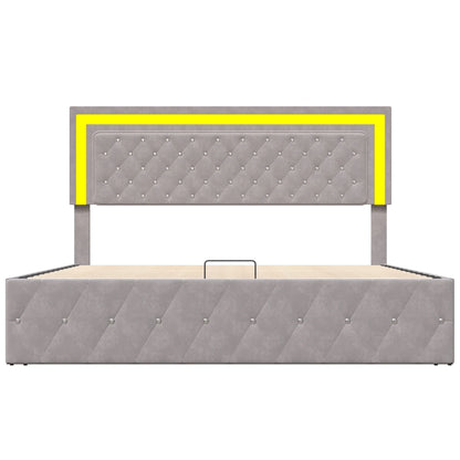 Bed – Bedframe – Opbergbed – Gestoffeerd Bed – Velvet Bekleding – LED-Verlichting – 300 Kg Draagvermogen - Ivoor - 180 x 200 cm