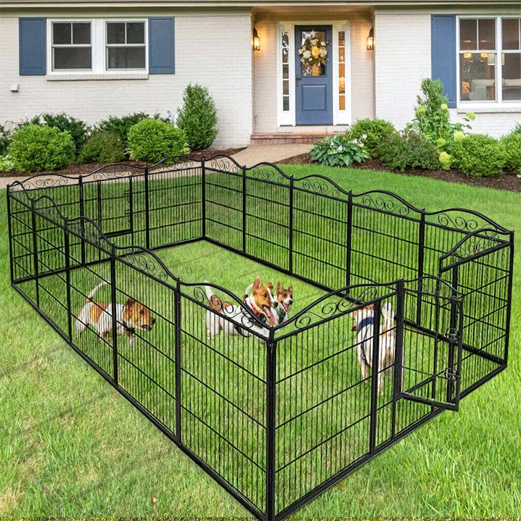 Hondenren – Hondenhok – Hondenkennel – Hondenafzetting – Speelren – 8 Metalen Panelen – Roestbestendig Materiaal - 190 x 63 x 80 cm - Zwart