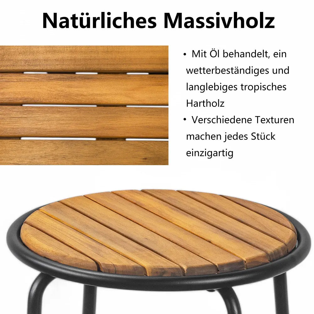 Balkonset – Balkonmeubelset – Tuinset – Terrasmeubels – Verzend Staal Frame – UV-Bestendig Rope – Massief Acaciahouten Tafel - Capaciteit 160kg - Zwart