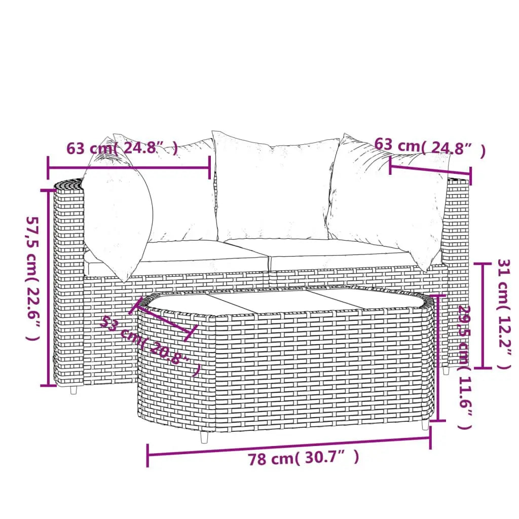 Tuinbank – Tuinbankset – Tuinmeubelset – Balkonset – Hoekbankset – Gevlochten Hars – Gepoedercoat Stalen Frame – Gehard Glas Salontafel