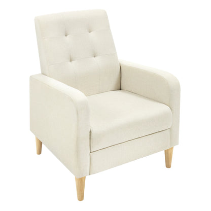 Loungestoel – Fauteuil – Relaxstoel – Leesstoel – Zetel – Beige Linnen Bekleding – Massief Houten Poten – Ergonomisch Zitcomfort