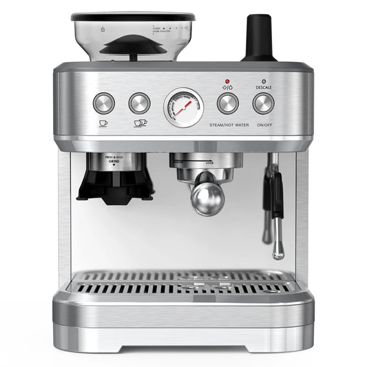Espressomachine – Koffiemachine – Espressoapparaat – Volautomaat – Koffiezetapparaat – Roestvrij Staal – 15 Bar Pompdruk – Ingebouwde Koffiemolen Met 15 Maalgroottes - QUORE