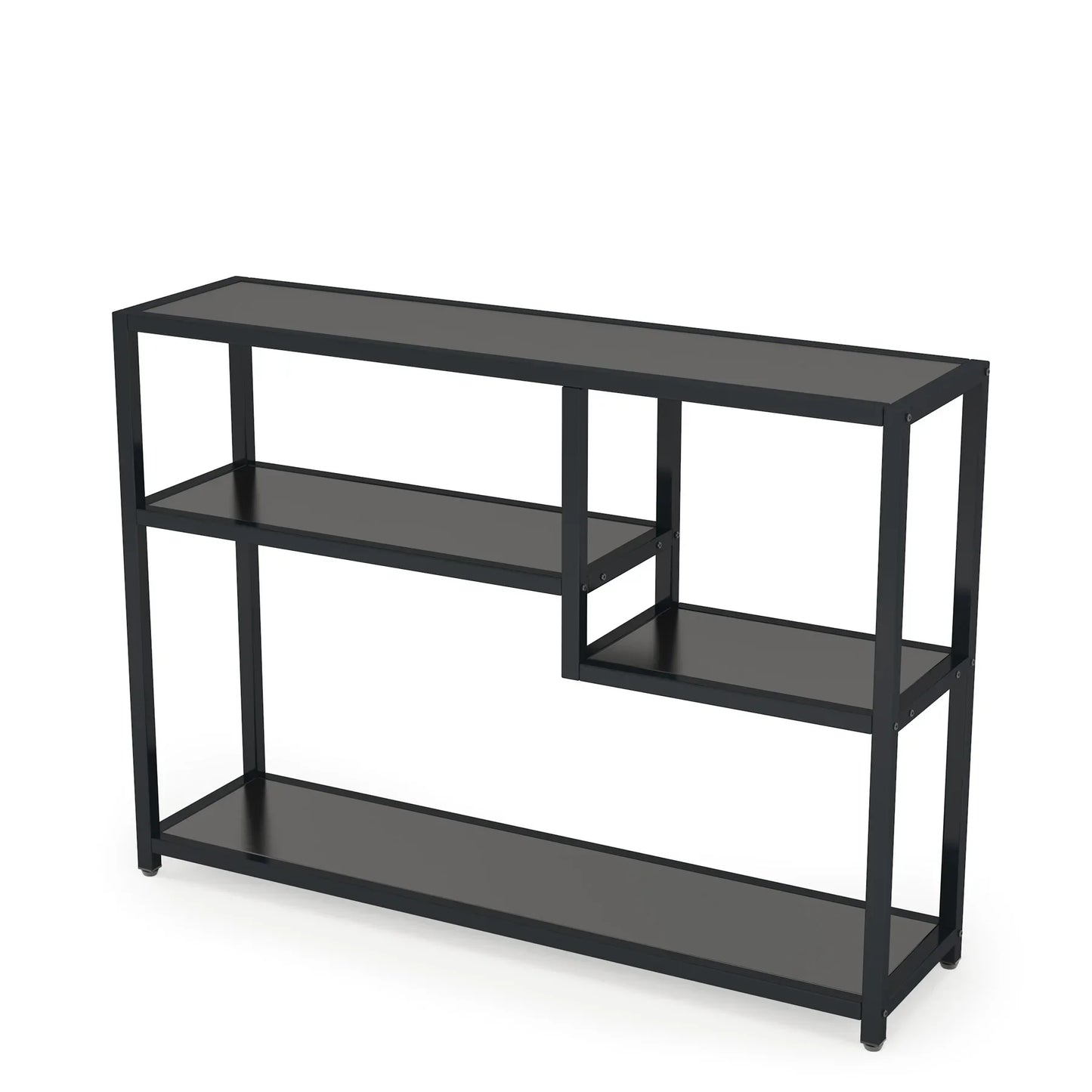 Sidetable - Smalle tafel - Smalle kast - Vakkenkast - Industrieel - Hout en Metaal - 110x30x85cm - Zwart