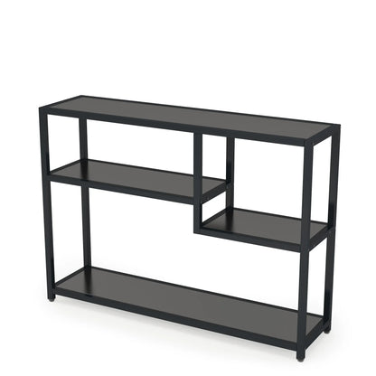 Sidetable - Smalle tafel - Smalle kast - Vakkenkast - Industrieel - Hout en Metaal - 110x30x85cm - Zwart