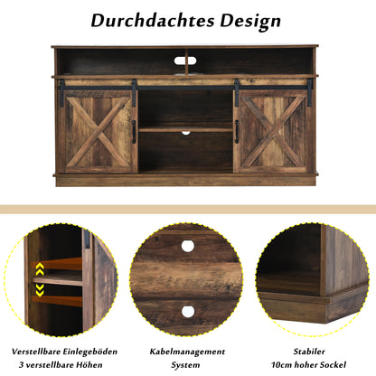 Tv-Meubel – Tv-Kast – Tv-Stand – Opbergmeubel – Schuifdeuren – Tot 65 Inch – Verstelbare Planken - 148 x 40 x 70 cm - Bruin