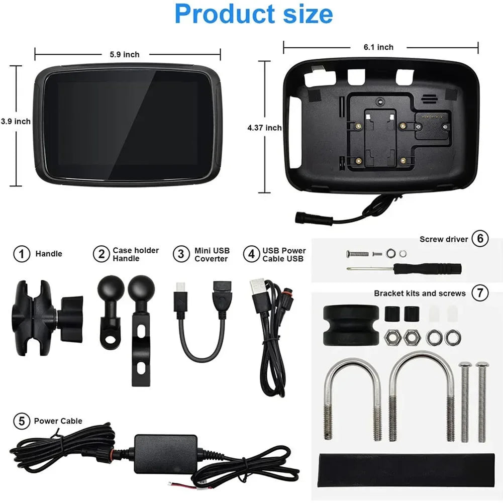 Motorfiets GPS – Motornavigatie – Draadloze Navigatie – Motorhouder – Scherm – 5 Inch HD Touchscreen – Waterdicht IPX7