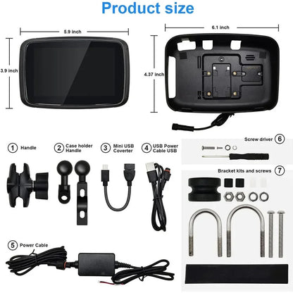 Motorfiets GPS – Motornavigatie – Draadloze Navigatie – Motorhouder – Scherm – 5 Inch HD Touchscreen – Waterdicht IPX7