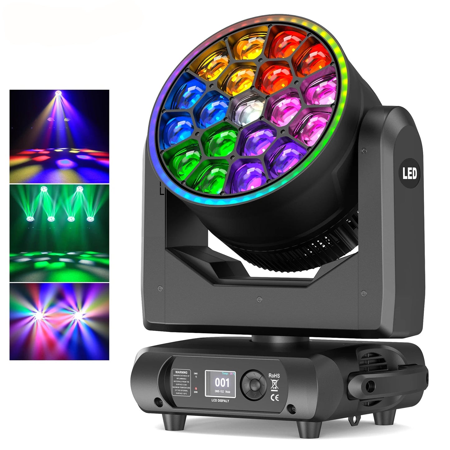 RGBW LED Moving Head Licht – Moving Head Spot – Dj Licht – Podiumverlichting – Disco Licht – 19x15W RGBW LEDs – 540° Pan & 220° Tilt – EU Stekker