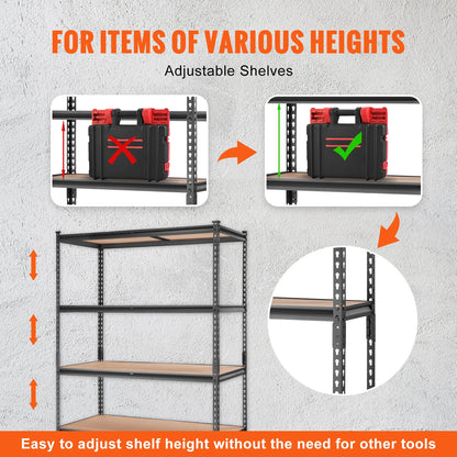 Opslagrek Metaal - Metalen Stellingkast - 5 Laags - Heavy Duty - Verstelbare Planken - Industriële Opbergrek - Voor Garage - Keuken - Magazijn - 18 x 36 x 72inch - QUORE