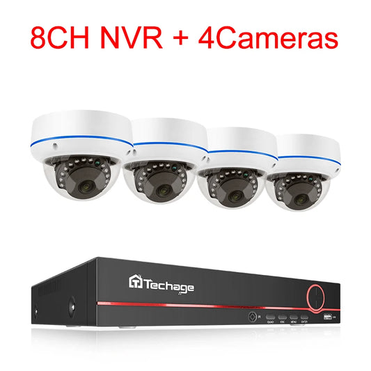 Techage H.265 8CH 5MP POE NVR CCTV System Vandalproof 5MP Indoor Dome Audio IP Camera P2P Remote Video Security Surveillance Set