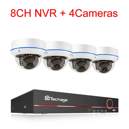 Techage H.265 8CH 5MP POE NVR CCTV System Vandalproof 5MP Indoor Dome Audio IP Camera P2P Remote Video Security Surveillance Set