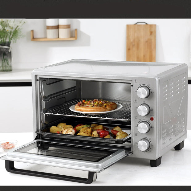 Mini Electric Oven - Microwaves - Oven - 32L - 1600W - Compact Kitchen Oven - Adjustable Temperature - Timer - Pizza - Bread and More - Durable - Safe - Silver