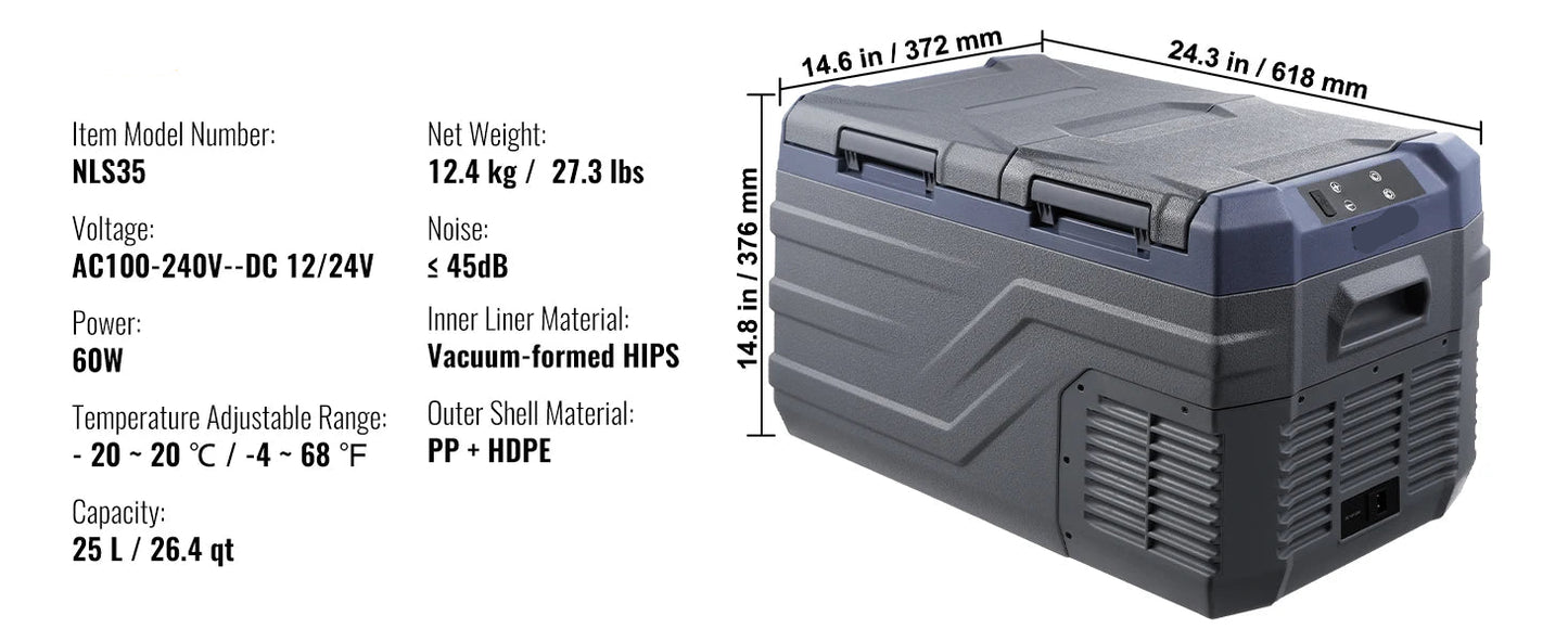 Draagbare Autokoelkast - Compressor Koelbox - Minikoelkast - Koelbox Auto - Elektrische Koelbox - Bluetooth & LCD - 12/24V DC 110-240V - Voor Auto - Camper en Boot - 12.4kg Gewicht