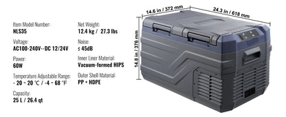 Draagbare Autokoelkast - Compressor Koelbox - Minikoelkast - Koelbox Auto - Elektrische Koelbox - Bluetooth & LCD - 12/24V DC 110-240V - Voor Auto - Camper en Boot - 12.4kg Gewicht
