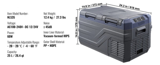 Draagbare Autokoelkast - Compressor Koelbox - Minikoelkast - Koelbox Auto - Elektrische Koelbox - Bluetooth & LCD - 12/24V DC 110-240V - Voor Auto - Camper en Boot - 12.4kg Gewicht