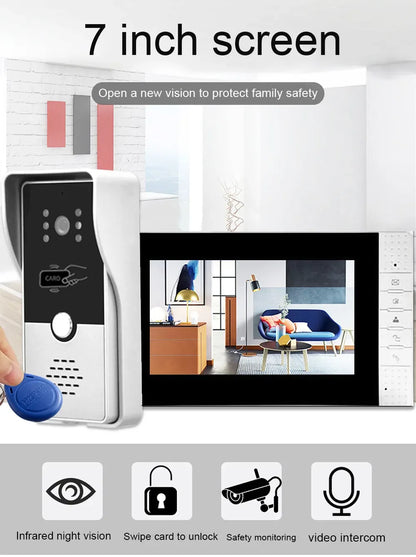 Videodeurbel – Video Deurintercom – Slimme Deurbel – Deurbel Met Camera – Deurintercom Set – 7-inch Kleurentouchscreen – RFID Toegangssysteem