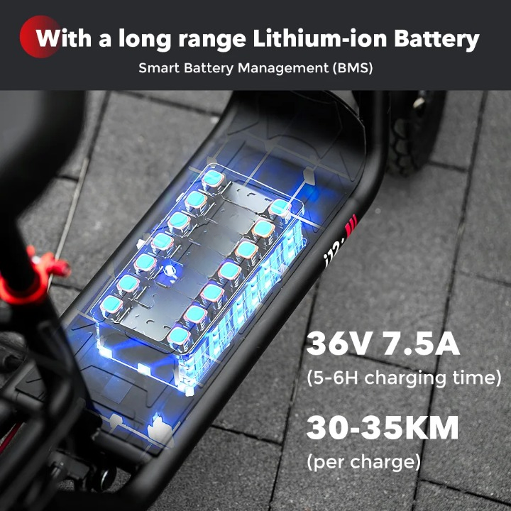 Scooter - Elektrische Step - E-Scooter - Opvouwbare - met Koplampen - Achterlichten - Mand - Verstelbare Stoel - 12 Inch - 7.5Ah - 500W - 36V - 35km/h - 115 x 125 cm - Zwart