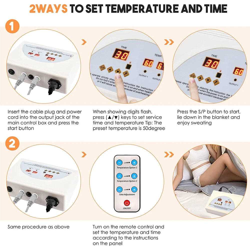 Sauna Deken - 650W - 220V - 60Hz - extern PU - intern PVC - Stress - Pijnverlichting - Fibromyalgie - Reuma - Infraroodtherapie - Ontspanning - Paars - QUORE