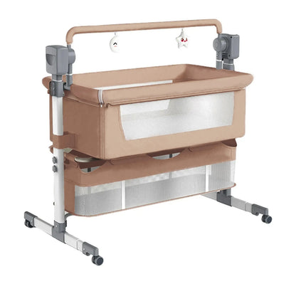 Elektrisch Babybed - Babybedje - Wieg - Babybed - Ledikant - Verstelbare Hoogte - met Muskietennet - Schommelbed - Multifunctioneel - Binnen & Buiten - Met Afstandsbediening - Bluetooth - Bruin