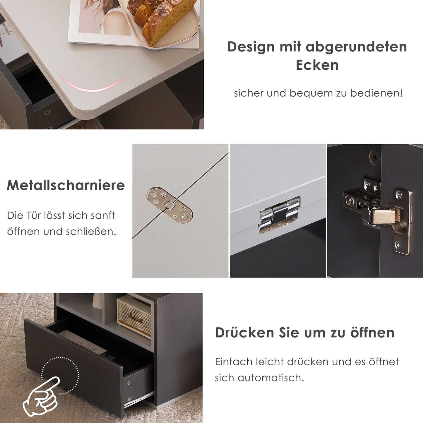 Multifunctionele Uitschuifbare Salontafel – Coffee Table – Woonkamertafel – Bijzettafel – Eettafel – Hoogteverstelbaar – Met 3 Lades en Open Opbergruimte
