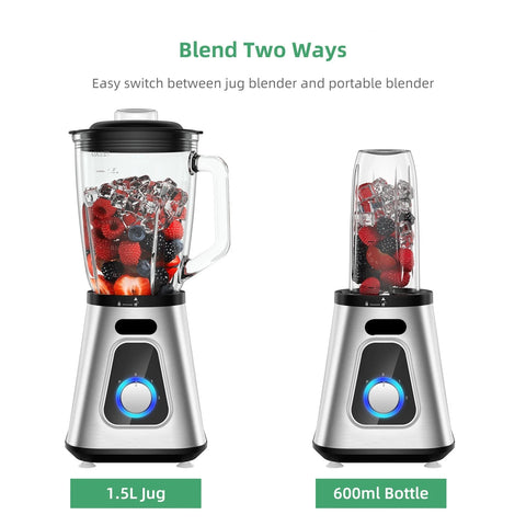 Slow Juicer - Juicer - Fruit and vegetable juicer - Juice extractor - Heavy Duty - Commercial quality - Mixer - Juicer - Fruit food processor - Ice smoothies - Smoothie blender - Glass jar - 1300W - 1.5L - Light gray