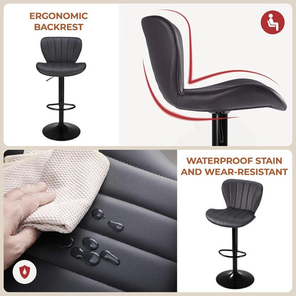 Barstoelen – Barkrukken – Keukenstoelen – Hoge Stoelen – Barstoelen Set 2 Stuks – Verstelbare Zithoogte – 360° Draaibaar – PU Leer – Roestvrij Stalen Frame - Grijs