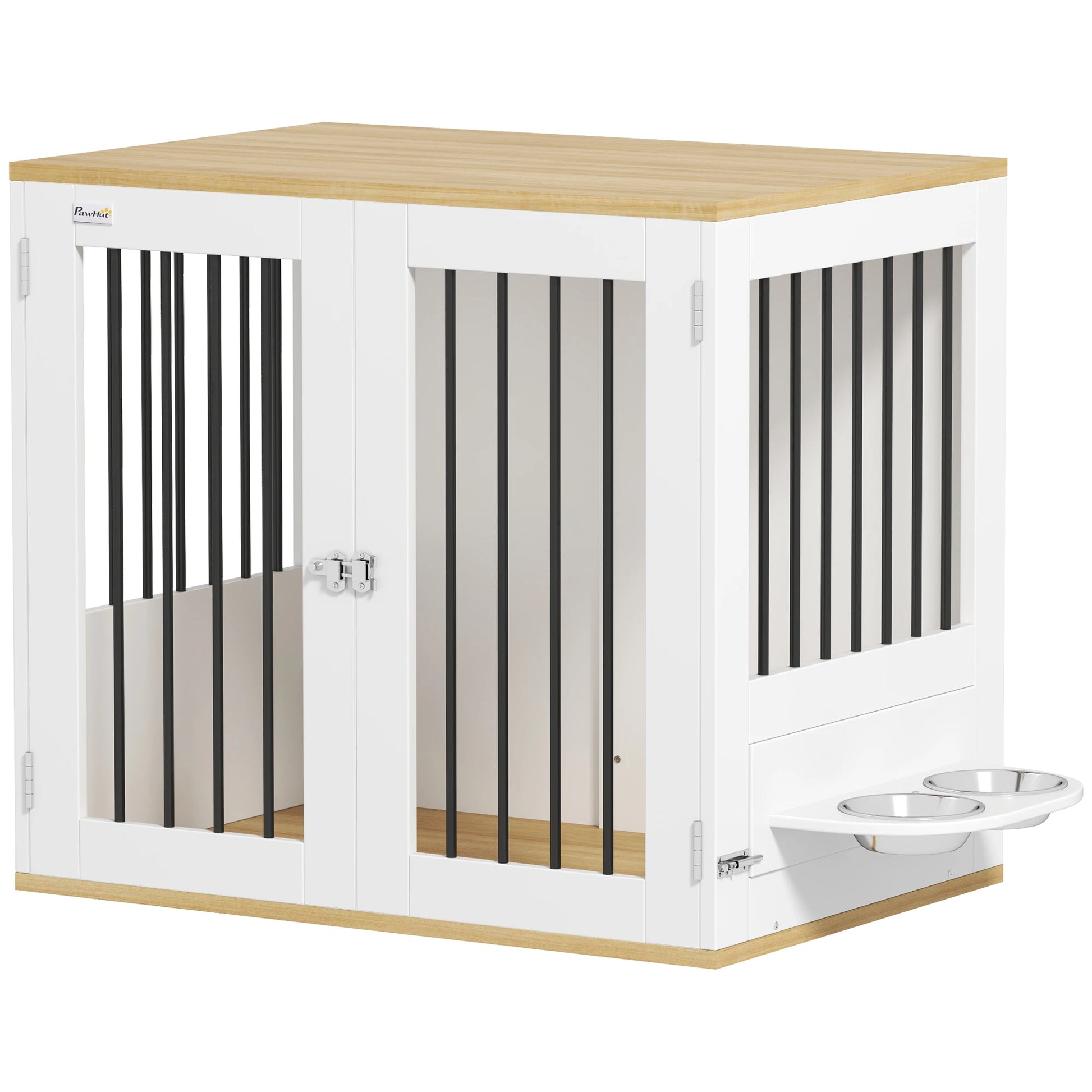2-in-1 Hondenhok – Bench Met Zijtafel - Hondenbench – Hondenkooi – Hondenhuis – Dierenverblijf – Melamine Hout En Staal - 80 x 55 x 71,5 cm - Wit - QUORE