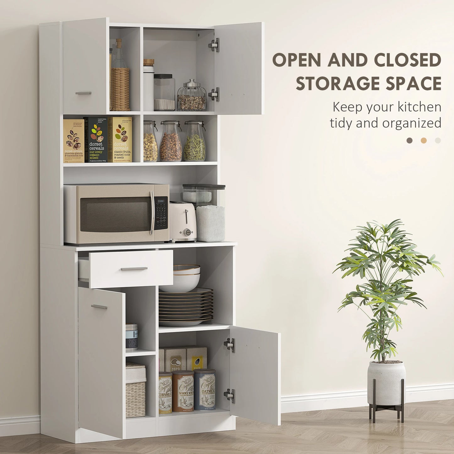 Keukenkast – Buffetkast – Opbergkast – Keukenmeubel – Magnetronkast – Wit MDF – Softclose Deuren – Verstelbare Planken - Wit