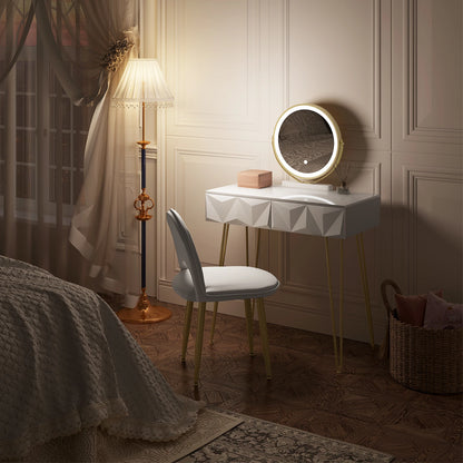 Make-up Tafel – Kaptafel – Vanity Table – Dressoir – Make-up Bureau – Wit Goud – LED Spiegel 3 Lichtstanden – Comfortabele Velvet Stoel Met Verstelbare Rugleuning