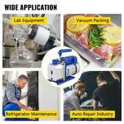 Vevor - Vacuum Pump - Refrigerant Vacuum Pump - Refrigeration Tools - HVAC Refrigeration - 4000Psi - 3CFM 1-4HP Gauge, with Gauge - Blue