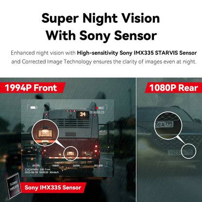 Dashcam voor Auto - Dual Dashcam 2.7K 1944P - Auto Camera Recorder - 360° Draaibaar - Sony IMX335 Sensor - 24H Parkeermodus - H.265 Video - Zwart - Zonder GPS