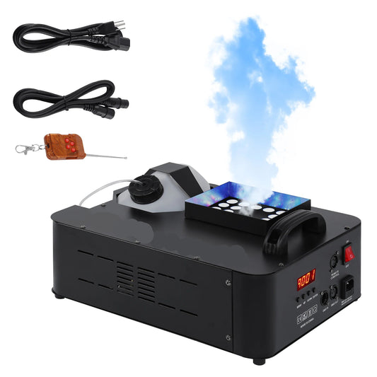 Rookmachine - 1500W Verticale Rookmachine met LED – DMX & Draadloze Besturing – Krachtige Mistgenerator voor Feesten & Podium - Zwart