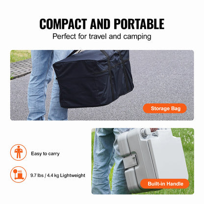 Camping Toilet - Porta Potti - Camping wc - Draagbaar Toilet - Portable Toilet - 3.2 Gal - Compact, Geurloos en Lekvrij Toilet met Drukspoeling - voor Kamperen en Outdoor Gebruik - Meeneembaar Toilet - Chemisch Toilet - QUORE