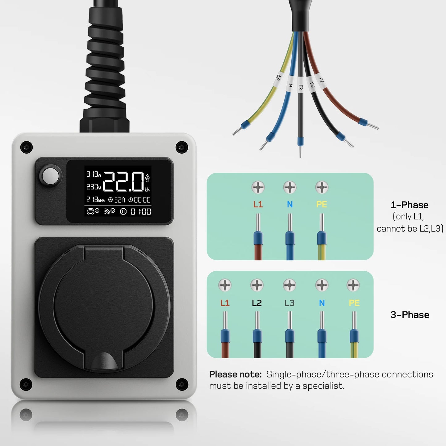 Mobiele Laadbox – Mobiele Laadpaal – EV Lader – Elektrische Auto Oplader – 22KW Laadvermogen – Slimme App-Bediening