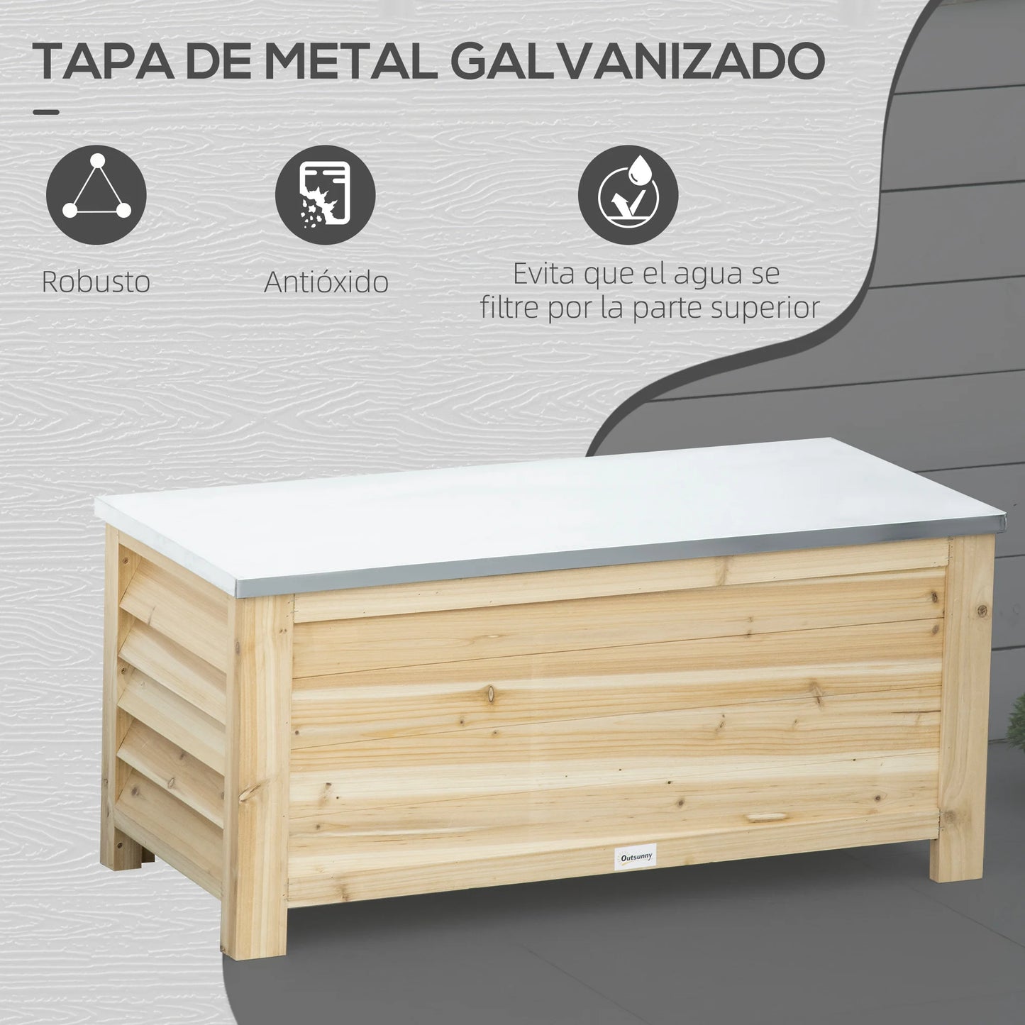 Buitenkist – Tuinopbergbox – Tuinkist – Opbergkist – 155 Liter Capaciteit – Weerbestendig Vurenhout – Verzinkt Metalen Deksel - 110 x 50 x 50 cm - Natuurlijk Hout