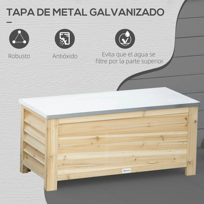 Buitenkist – Tuinopbergbox – Tuinkist – Opbergkist – 155 Liter Capaciteit – Weerbestendig Vurenhout – Verzinkt Metalen Deksel - 110 x 50 x 50 cm - Natuurlijk Hout